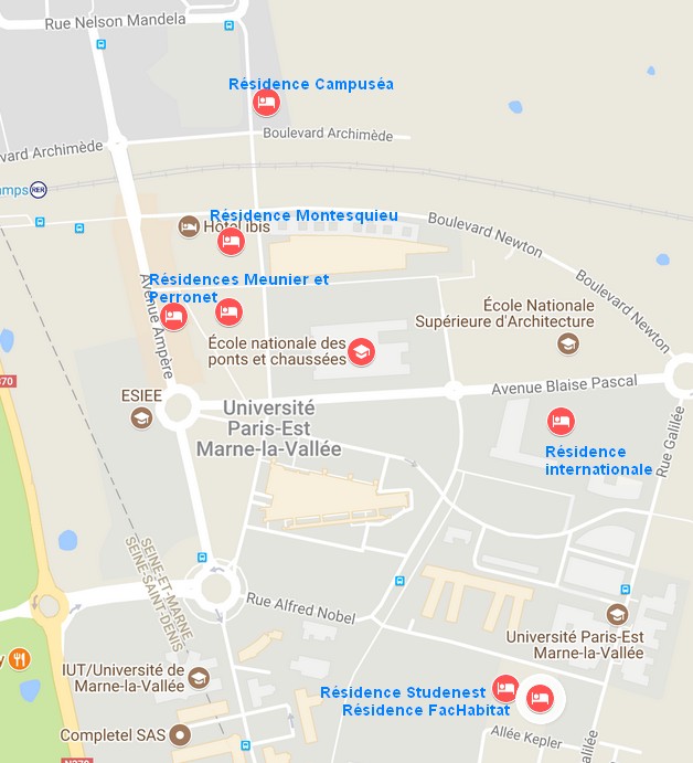 Carte des résidences à proximité de l'Ecole des Ponts ParisTech